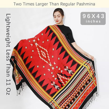 DANA XU 100% Merino Wool Pashmina Shawl for Women 96"x43", Oversized Cashmere Wrap with Tassels, Floral Travel Blanket Cape