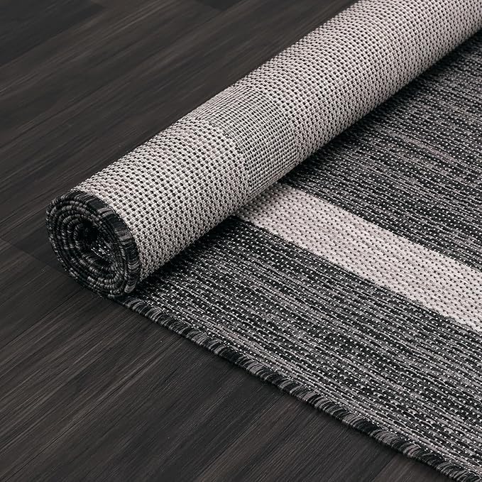 Bordered Outdoor Rug 9x12 Washable Outside Carpet for Indoor Patio Porch Waterproof Easy Cleaning Non Shedding Area Rugs Gray 9 x 12