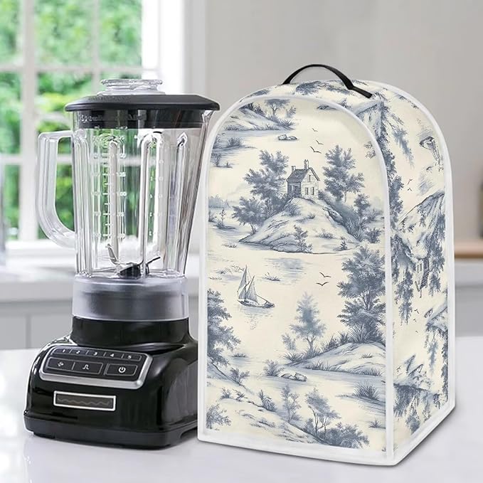 Talayituse Toile De Jouy House Print Blender Dust Cover, Fingerprint Protection Cover for Stand Mixer or Coffee Machine, Home Kitchen Appliance Covers for Stain Dust Resistant Supplies