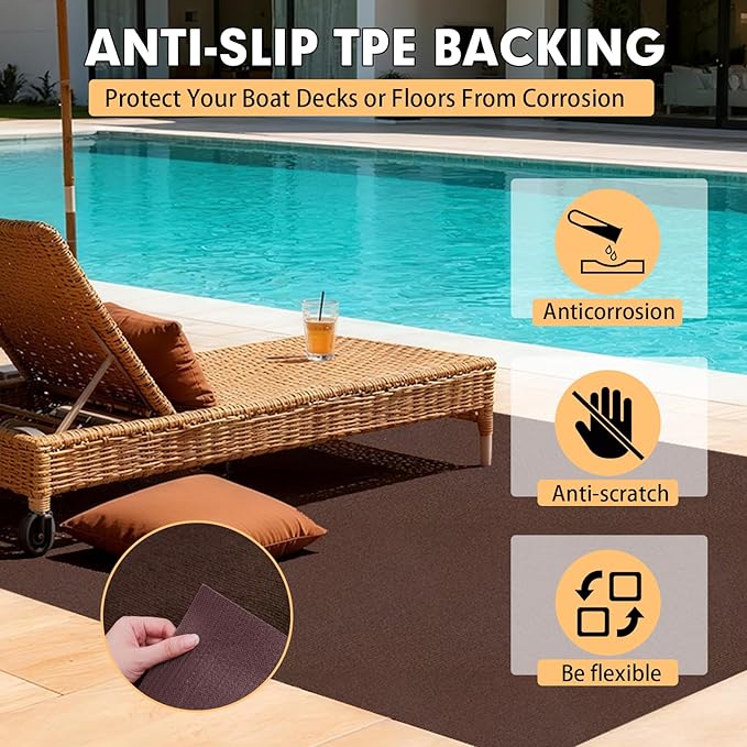 Marine Carpet,5 FT x 20 FT Brown Indoor Outdoor Carpet 0.2" Thick Boat Carpet with Water-Proof TPE Backing, Non-Slide Outdoor Marine Carpet Roll for Home, Patio, Porch, Deck