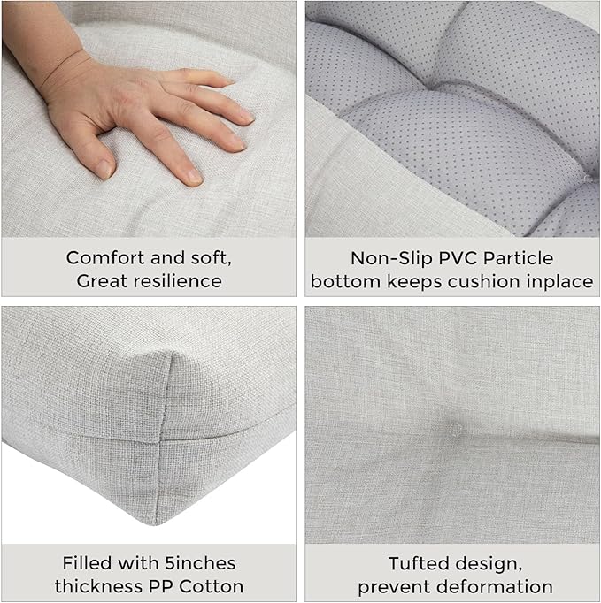 FUNHOME Outdoor Bench Cushion 48 x18 inch with Non-Slip Grips,Water Resistant Porch Swing Cushion,Bench Pillow Pads,Tufted Cushions for Patio Garden Furniture,48" Seat Cushions(White Gray)