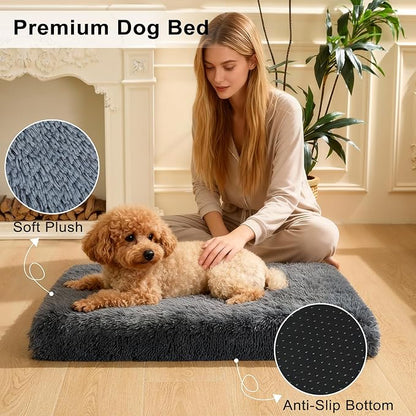 Fluffy Orthopedic Dog Beds for Medium Dogs with Washable Removable Cover Dog Crate Bed Egg Crate Foam Support Plush Pet Pad Mat with Anti-Slip Bottom (36 * 24,Dark Grey)