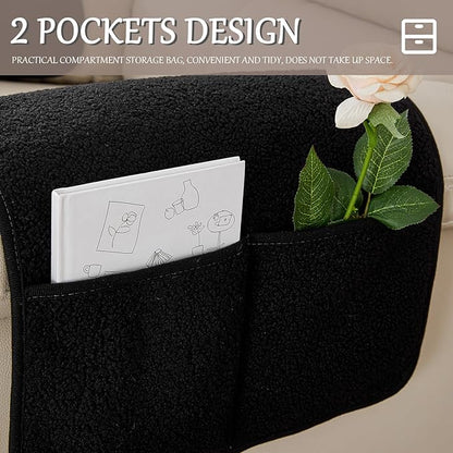 Armrest Cover, Recliner Chair Protector, Furniture Protector Slip, Side Storage Pocket, Stretch Armchair Couch Arm Rest Cover for Recliner, Chair, Sofa (Black,1 Seater(3pcs))