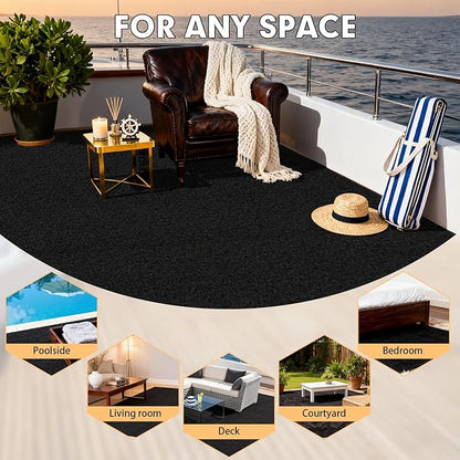 Marine Carpet,6 FT x 23 FT Black Indoor Outdoor Carpet 0.2" Thick Boat Carpet with Water-Proof TPE Backing, Non-Slide Outdoor Marine Carpet Roll for Home, Patio, Porch, Deck