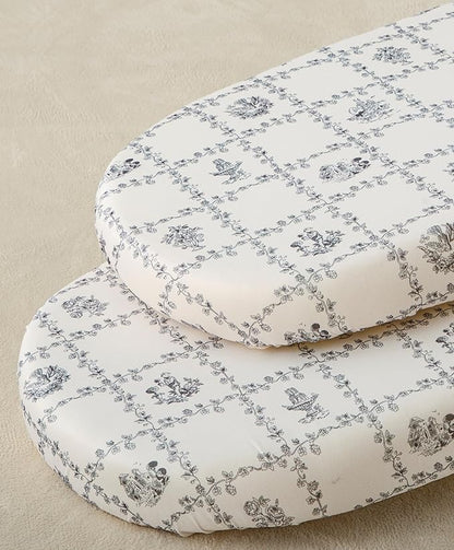 SDY Jersey Floral Bassinet Sheets for Baby Boys and Girls,32 "x 16 "x 4",2 Pack,Neutral Flower Standard Oval/Retangle Bassinet Mattress Sheets for Toddler,Super Soft Breathable