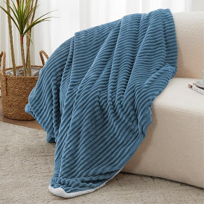 Sherpa Throw Blanket for Couch - Soft Cozy Fleece, Warm for Winter, Reversible for Sofa, 50 x 60 Inches, Washed Blue