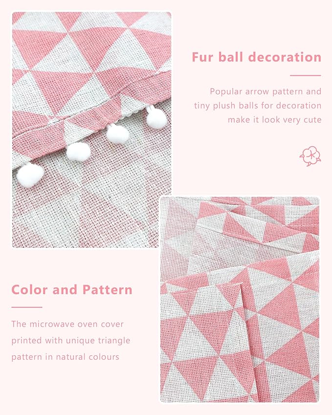 Microwave Oven Cover Dustproof Cotton Machine Protector Decorative Kitchen Appliance Cover with Side Storage Pockets (11.8 x 35.4 Inch, Pink Triangle)