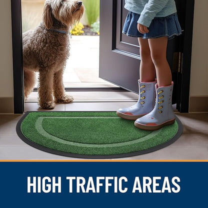 OLANLY Half Circle Door Mat Indoor Outdoor Entrance Welcome, Waterproof All-Season, All-Weather Doormat, Sturdy Natural Rubber, Low Profile, Easy Clean Patio Porch Entryway Mat, 29.5x17, Green