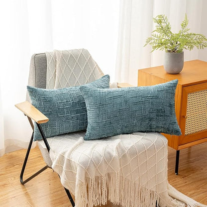 Decorative Throw Pillow Covers 12x20 Inch Set of 2, Soft Solid Farmhouse Chenille Couch Pillows, Spring Pillow Covers for Couch Sofa Bed Living Room Home Decor Pillowcase, Teal