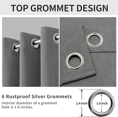 Easy-Going Linen Look Blackout Curtain Grommet Window Curtain Drapes for Bedroom, Living Room Thermal Insulated Room Darkening (2 Panels, 42x84 inch, Grey)