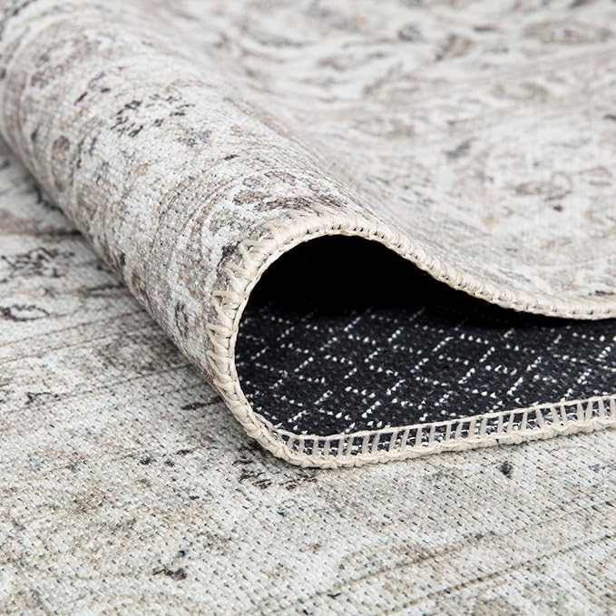 Bloom Rugs Washable Non-Slip 12 ft Runner - Beige/Off White Traditional Bordered Runner for Entryway, Hallway, Bathroom, and Kitchen - Exact Size: 2.5' x 12'