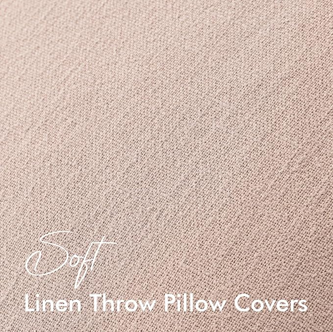 EMEMA Throw Pillow Covers Decorative Linen Pillow Covers 24x24 Inch Pink Boho Farmhouse Neutral Couch Throw Pillows for Bed Pack of 2 Accent Pillowcase Modern Sofa Cushion Livingroom Home