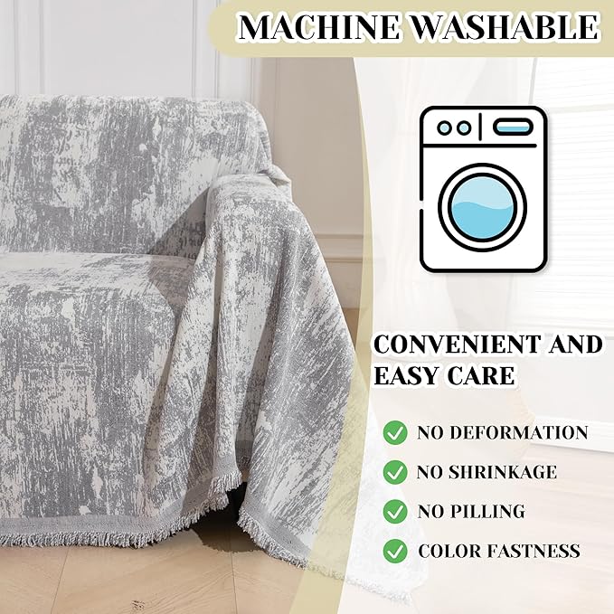 MEETSKY Small Couch Cover Oversized Chair Cover Washable, Chenille Soft Throws Cover for Single Sofa, Abstract Geometric Sofa Slipcover Multi-Use Furniture Protector for Dogs, 71" x 91", Light Grey