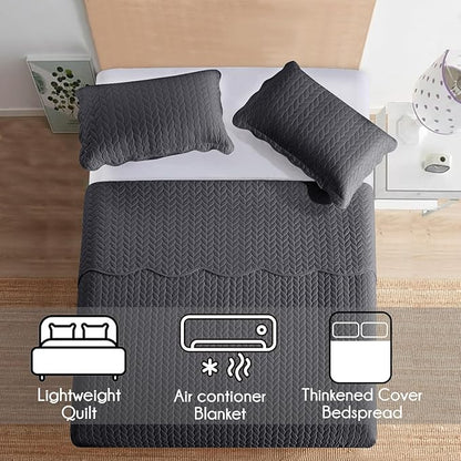 IR Imperial Rooms 8 Pack California King Quilt Bedding Set (118"x106") - Bulk Wholesale for Hotels, Guest Bedroom & Airbnbs - Lightweight Microfiber Reversible Embossed Quilts Bedspread (Charcoal)