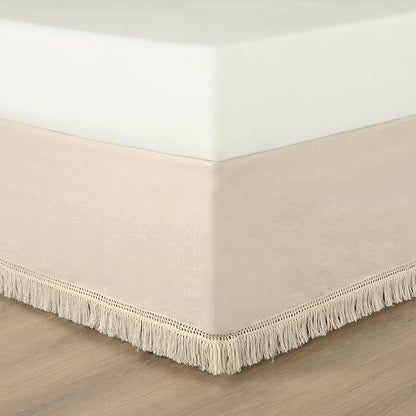 Lush Decor Boho Fringe 15-Inch Tailored Drop Easy Fit Bedskirt, King, Neutral
