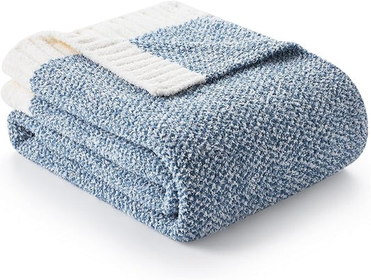 Snuggle Sac Heather Blue Bed Blanket Oversized Twin XL 66x90, Super Soft Warm Blankets for Bed, Living Room, Luxurious Microfiber Blanket Dupes, Heather Blue, 66x90