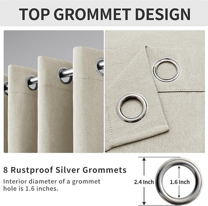 Easy-Going Linen Look Blackout Curtain 63 Inch Length Grommet Window Curtain Drapes for Bedroom, Living Room Thermal Insulated Room Darkening (Set of 2 Panels, Natural)