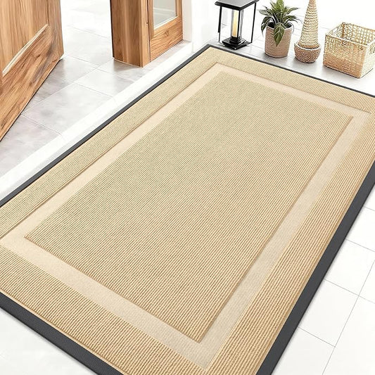 OLANLY Front Door Mat Indoor Outdoor Entrance, Waterproof All-Season, All-Weather Doormat, Sturdy Natural Rubber, Fade Resistant, Low Profile, Easy Clean Patio Porch Entryway Mat, 71x47, Beige