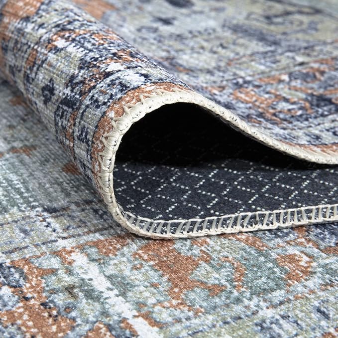 Bloom Rugs Washable Non-Slip 6' x 9' Rug - Peach/Blue Traditional Area Rug for Living Room, Bedroom, Dining Room, and Kitchen - Exact Size: 6' x 9'