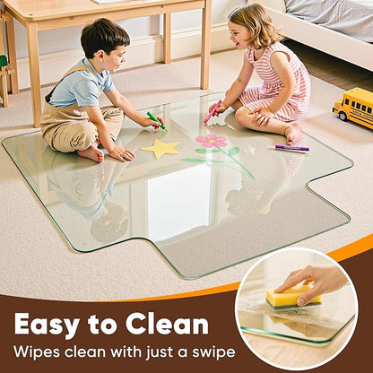 Antok Irregular Tempered Glass Chair Mat, 45"x53" Office Chair Mat for Carpet & Hardwood Floors, Heavy Duty 0.2" Desk Chair Mat for Smooth Rolling at Home or Office