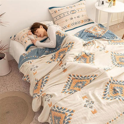 100% Cotton Throw Blankets for Couch Bed Chair Sofa,Cotton Quilt Throw Woven Boho Bed Blankets,Versatile Knit Woven Super Soft Decorative Blanket for Women,80''Wx 90''L