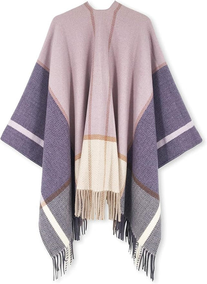 Moss Rose Women's Travel Plaid Shawl Wrap Open Front Poncho Cape for Fall Winter