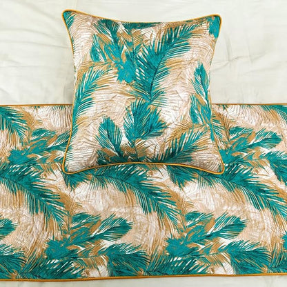 The HomeCentric King/Queen/Twin Green Decorative King 90"x18" Bed Runner Without Pillow Cover, Plam Leaves & Quilted Bed Scarf on Satin Fabric - Palms