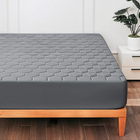 Hearth & Harbor Twin XL Size Quilted Fitted Mattress Pad Cover, 100% Waterproof Mattress Protectors, College Dorm Room Essentials, Deep Pocket Fitted Mattress Cover 8" - 21", Gray