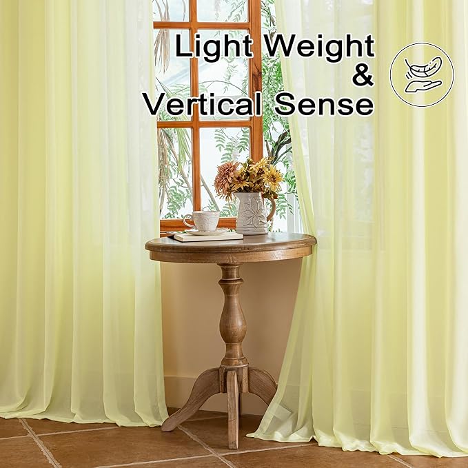 MAIHER Light Yellow Pinch Pleated Sheer Curtains 84 Inches Long for Bedroom Soft Touch Light Filtering Pleat Curtains with Ajustable Hooks for Kids Room, Pear Sorbet, 42" W x 84" L, 2 Panels
