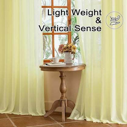 MAIHER Light Yellow Pinch Pleated Sheer Curtains 63 Inch Length Light Filtering Soft Touch Short Pleated Drapes with Hooks for Kids Room, Pear Sorbet, 42" W x 63" L, 2 Panels