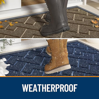 OLANLY Front Door Mat Indoor Outdoor Entrance, Waterproof All-Season, All-Weather Doormat, Sturdy Natural Rubber, Low Profile, Easy Clean Patio Porch Entryway Mat, Herringbone Brick (Grey, 71x23)