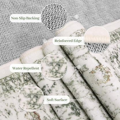 LIVEBOX Washable Area Rug 8x10 - Large Vintage Tribal Living Room Rug Oriental Rugs for Bedroom, Non-Slip Retro Medallion Carpet Print Distressed Rugs for Dining Room Home Office Sage