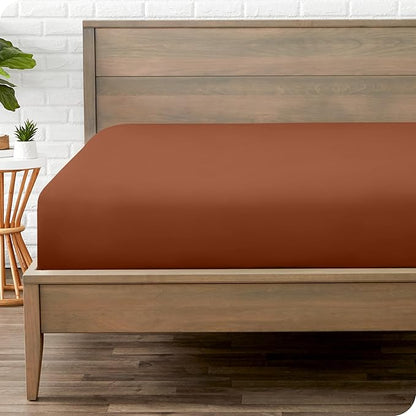 Bare Home Fitted Bottom Sheet Twin Extra Long Size - Premium 1800 Microfiber - Ultra-Soft Hotel Luxury - Deep Pocket - Durable and Long Lasting (Twin XL, Terracotta)