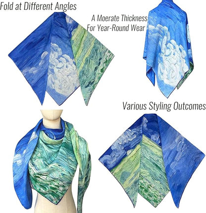Artist Oil Painting Wraps 51"x51" Cashmere-Soft Art Pashmina Luxury Rolled Hem Women Large Travel Blanket Shawl