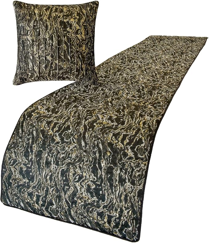 The HomeCentric King/Queen/Twin Black Decorative Bed Runner Twin 53"x18" Bed Runner Without Pillow Cover, Marble Pattern, Pintucks, Quilted Bed Scarf on Jacquard Fabric - Stellaris