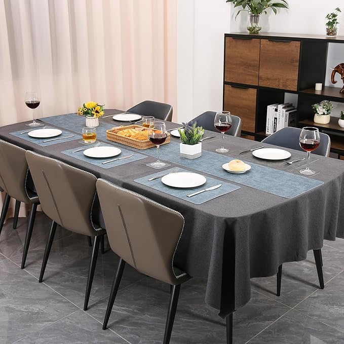 Table Runners 72 Inches Long, Dual-Sided Faux Leather Farmhouse Table Runner Waterproof Heatproof Non-Slip for Living Room Party Home Decor Holiday Decorations(Gray Light Blue, 15 x 72 Inch)