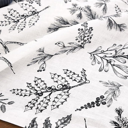 Solino Home 100% Pure Linen Christmas Table Runner 120 Inches Long - Black/White Table Runner 14 x 120 Inch - Handcrafted and Machine Washable - Winter Forest Print