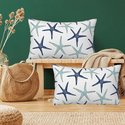 Throw Pillow Covers Nautical Starfish Pillow Covers 20x12 Inch Set of 2 Navy Blue and Turquoise Sea Stars Throw Pillows Decorative Pillow Cases Cushion Covers for Bedroom Livingroom