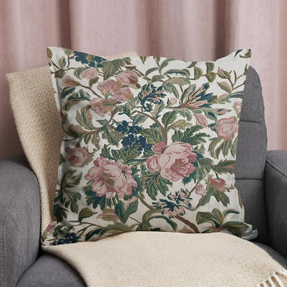 Vintage Floral Throw Pillow Covers, Vintage Flower Pattern Double Sided Cushion Cover, Indoor and Outdoor Home Art Decor Pillowcase for Sofa or Bedroom Decor 18x18inches (Green&Pink, 18x18inches)