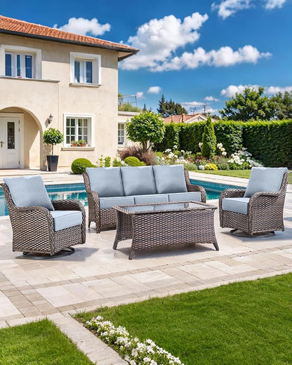 Luxury 22x24/22x25 6-Inch Outdoor Cushions for 5 Peice Patio Furniture Set - Set of 5 Water-Resistant Pillow for Dining Rocking Swivel Chairs Loveseat Couch Sectional Sofa - Baby Blue