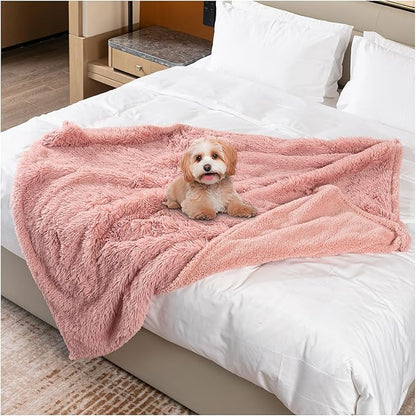 Pink Faux Fur Pet Throw Blankets Waterproof Cozy Calming Dog Blanket for Couch Cover Love Bed Cover Washable(Pink,XS)