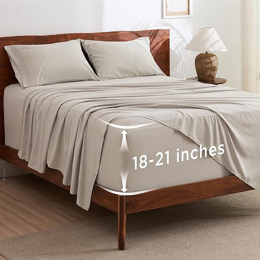 Bedsure Deep Pocket Full Size Bed Sheets Set - Fits Mattresses Up to 21 Inches Thick - 4 Piece GentleSoft Bed Sheets, Moisture Wicking, Soft & Cooling Bedsheet & Pillowcases, Easy & Secure Fit, Linen