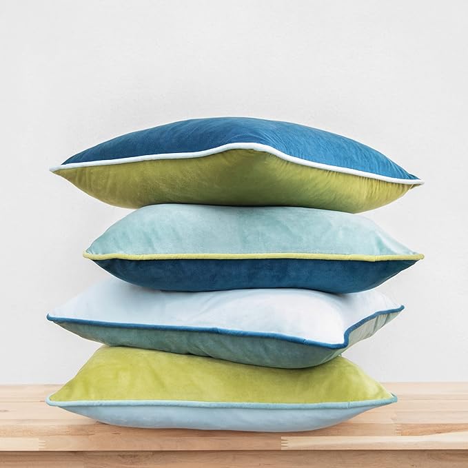 MONDAY MOOSE Decorative Throw Pillow Covers Cushion Cases, Set of 4 Soft Velvet Modern Double-Sided Designs, Mix and Match for Home Decor, Pillow Inserts Not Included (24x24 inch, Green/Blue)