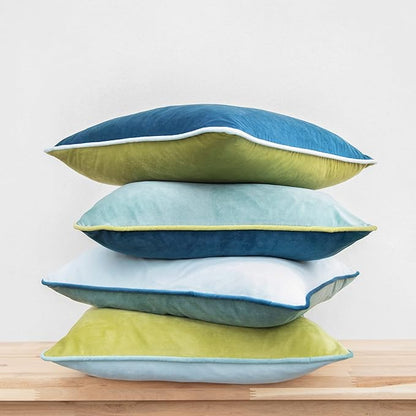 MONDAY MOOSE Decorative Throw Pillow Covers Cushion Cases, Set of 4 Soft Velvet Modern Double-Sided Designs, Mix and Match for Home Decor, Pillow Inserts Not Included (24x24 inch, Green/Blue)