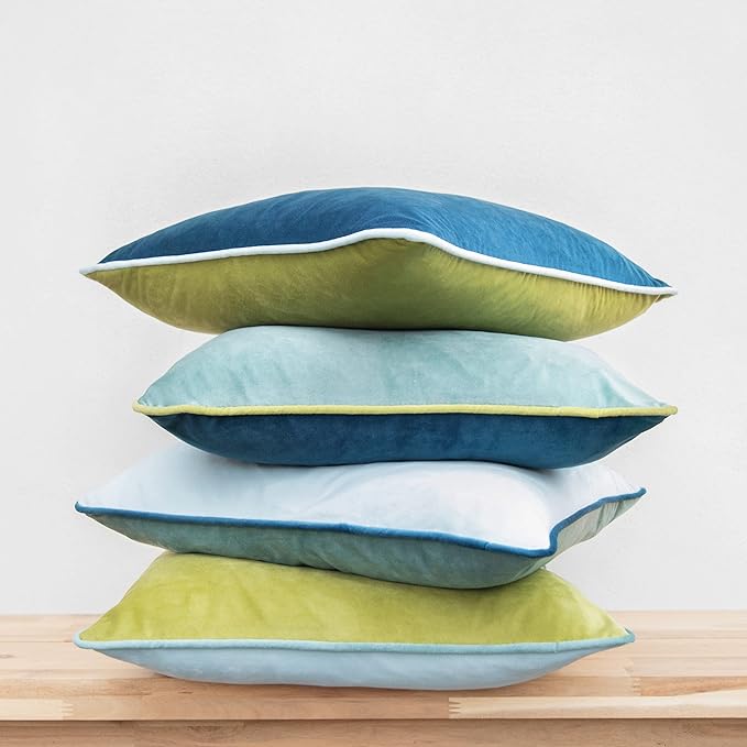 MONDAY MOOSE Decorative Throw Pillow Covers Cushion Cases, Set of 4 Soft Velvet Modern Double-Sided Designs, Mix and Match for Home Decor, Pillow Inserts Not Included (18x18 inch, Green/Blue)