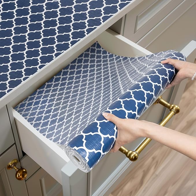 Shelf and Drawer Liner for Kitchen Cabinets Non-Adhesive, Strong Grip Non-Slip Thickened Cabinet Liners for Shelves, Waterproof Mats for Dresser Cupboard, Blue, 23 in x 20 Feet