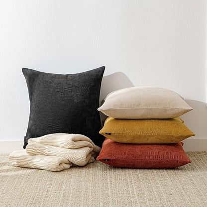 a moment Pack of 2 Decorative Chenille Throw Pillow Covers with Twill Cushion Covers for Sofa Living Room Couch Bed 18x18 Inch Black