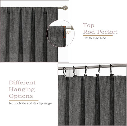 Simplebrand Grey Semi Sheer Faux Linen Textured 120 Inches Long Curtains 2 Panels Set, Privacy Farmhouse Window Drapes for Living Room/Birthday Party/Hallway Window Guest Room, 10FT, 50 x 120 Inch