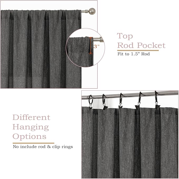 Simplebrand Grey Semi Sheer Faux Linen Textured Curtains 84 Inches Long 2 Panels, Light Filtering Farmhouse Bedroom Curtains, Farmhouse Rod Pocket Soft Thick Window Drapes for Living Room, 50Wx84L