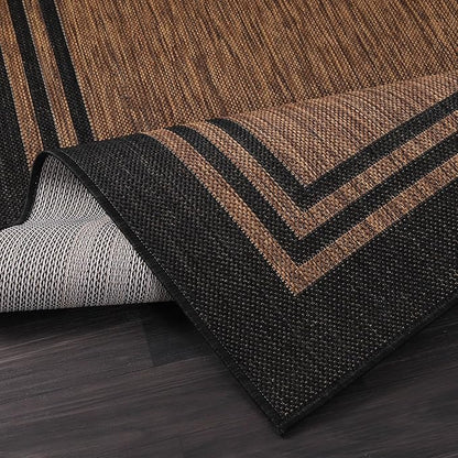 Bordered Outdoor Rug 8x10 Washable Outside Carpet for Indoor Patio Porch Waterproof Easy Cleaning Non Shedding Area Rugs Nut Brown 8 x 10